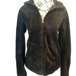 Lands End Womens Small 6/8 Brown Fleece Full Zip Jacket Pockets L/S